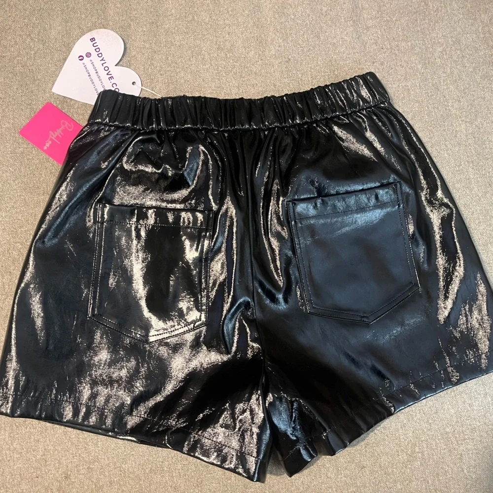 Buddy Love Shiny Black High Waist Shorts - Picture 3 of 4